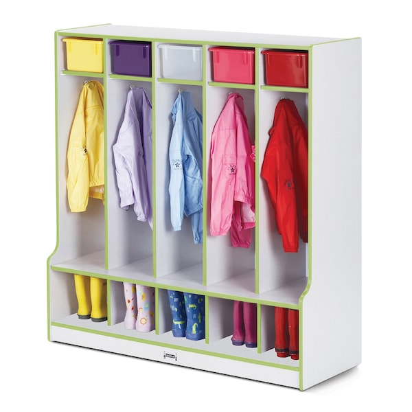 Rainbow Accents 5 Section Coat Locker with Step, Key Lime Green